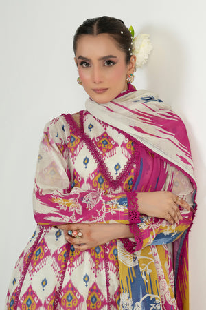 3 Piece Unstitched White Embroidered Lawn - (Vol-105/06)3P-S-25-D4 - SAFANOOR