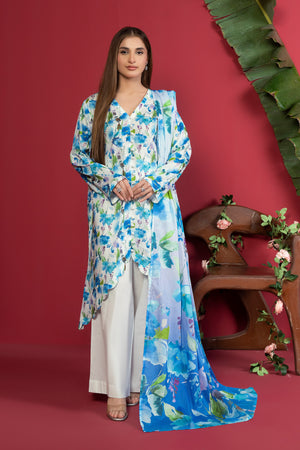 3 Piece Unstitched White Printed Lawn - (Vol-106/23)3P-S-25-D2 - SAFANOOR