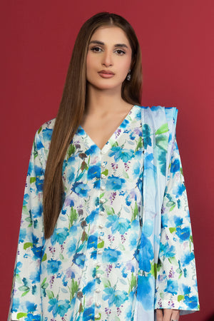 3 Piece Unstitched White Printed Lawn - (Vol-106/23)3P-S-25-D2 - SAFANOOR
