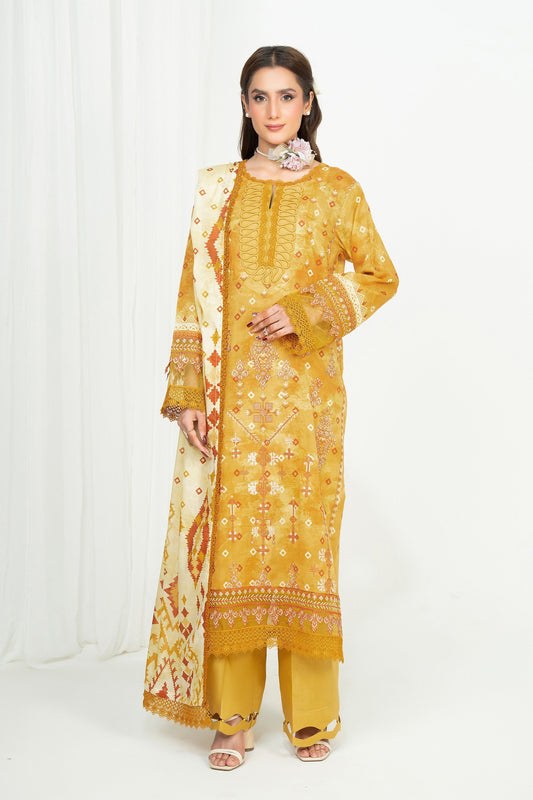 3 Piece Unstitched Yellow Embroidered Lawn - (Vol-105/06)3P-S-25-D3 - SAFANOOR