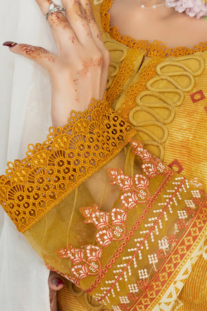 3 Piece Unstitched Yellow Embroidered Lawn - (Vol-105/06)3P-S-25-D3 - SAFANOOR