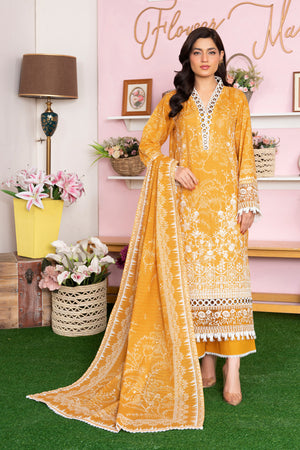 3 Piece Unstitched Yellow Printed Lawn - (Vol-107/09)3P-S-25-D2 - SAFANOOR