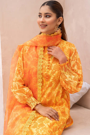 3 Piece Yellow Unstitched Printed Lawn - SafaNoor