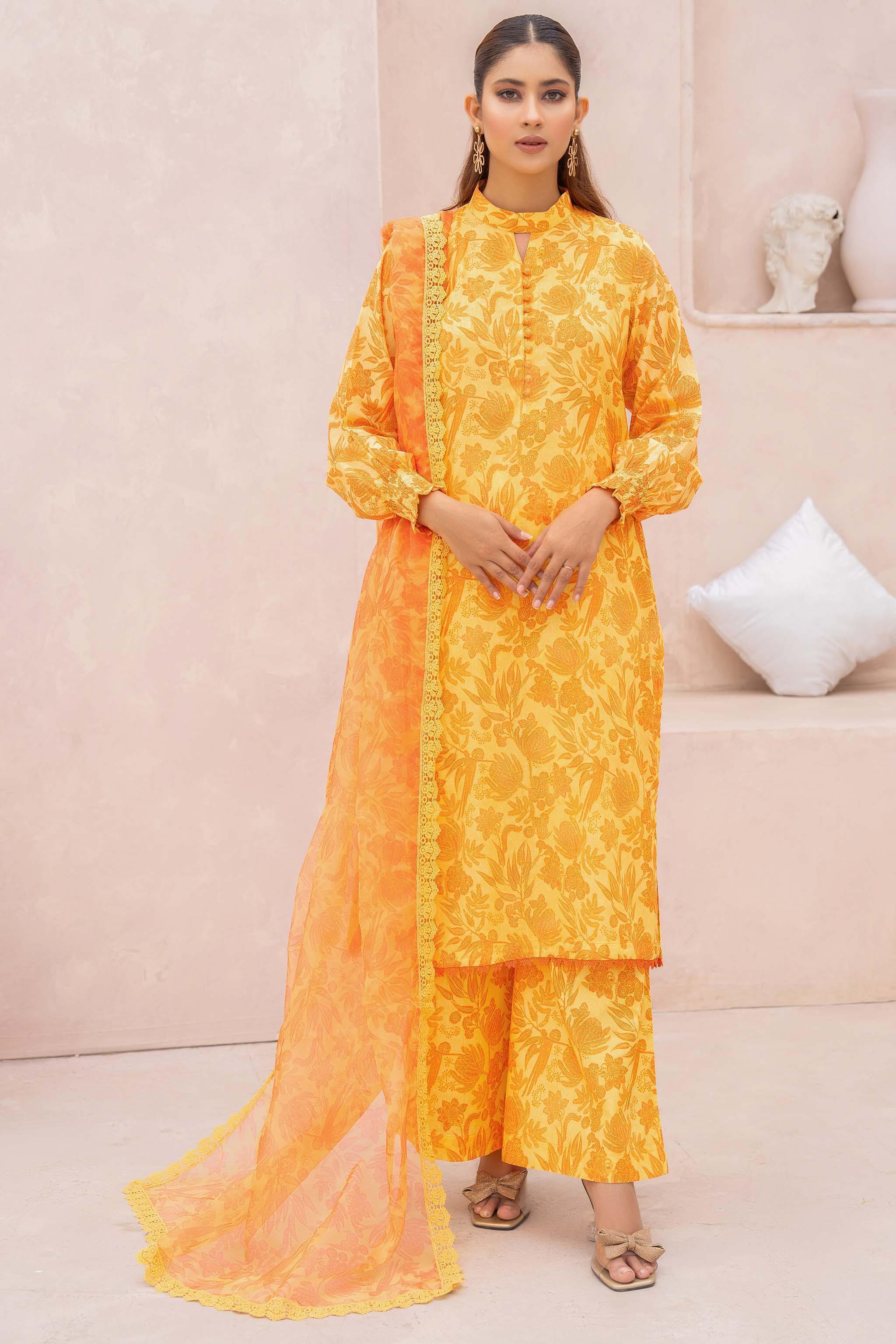 3 Piece Yellow Unstitched Printed Lawn - SafaNoor