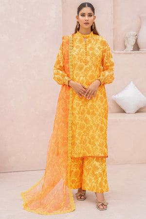 3 Piece Yellow Unstitched Printed Lawn - SafaNoor