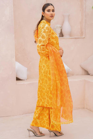 3 Piece Yellow Unstitched Printed Lawn - SafaNoor