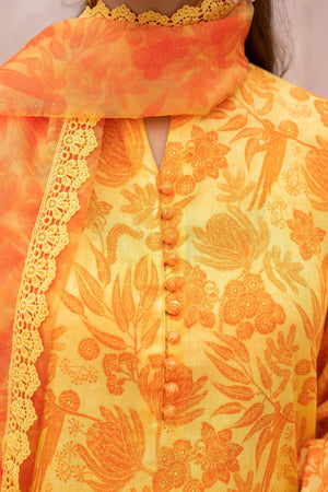 3 Piece Yellow Unstitched Printed Lawn - SafaNoor