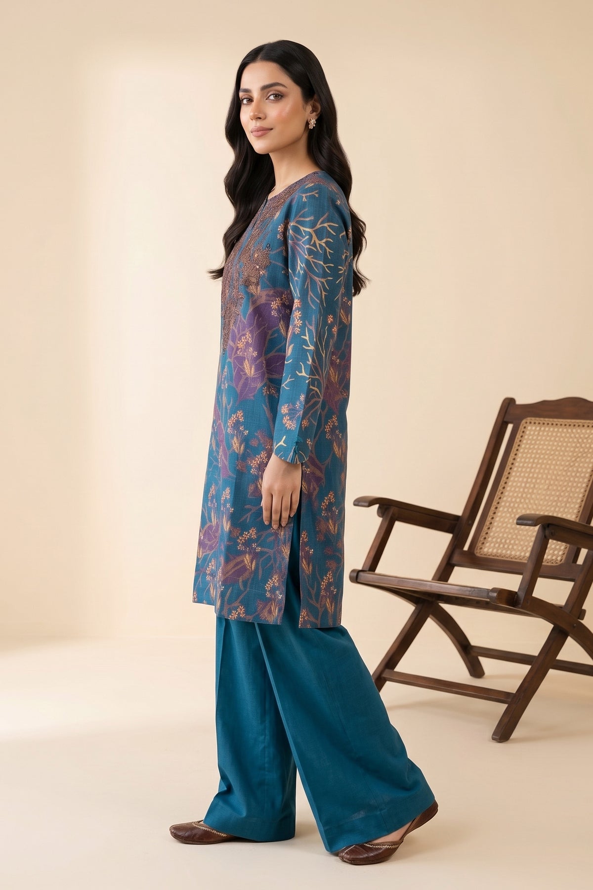 2 Piece Unstitched Embroidered Printed Khaddar - Mystic Blue