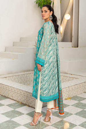 3 Piece Unstitched Aqua Blue Printed Lawn - SafaNoor