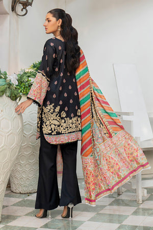 3 Piece Unstitched Black Printed Lawn - SafaNoor