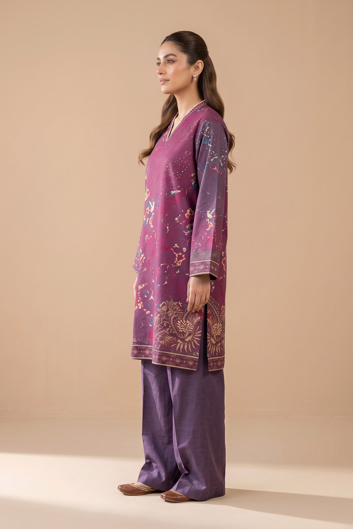 2 Piece Unstitched Printed Khaddar - Pastel Purple
