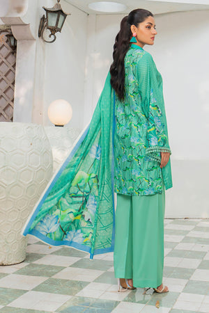 3 Piece Unstitched Cyan Printed Lawn - SafaNoor