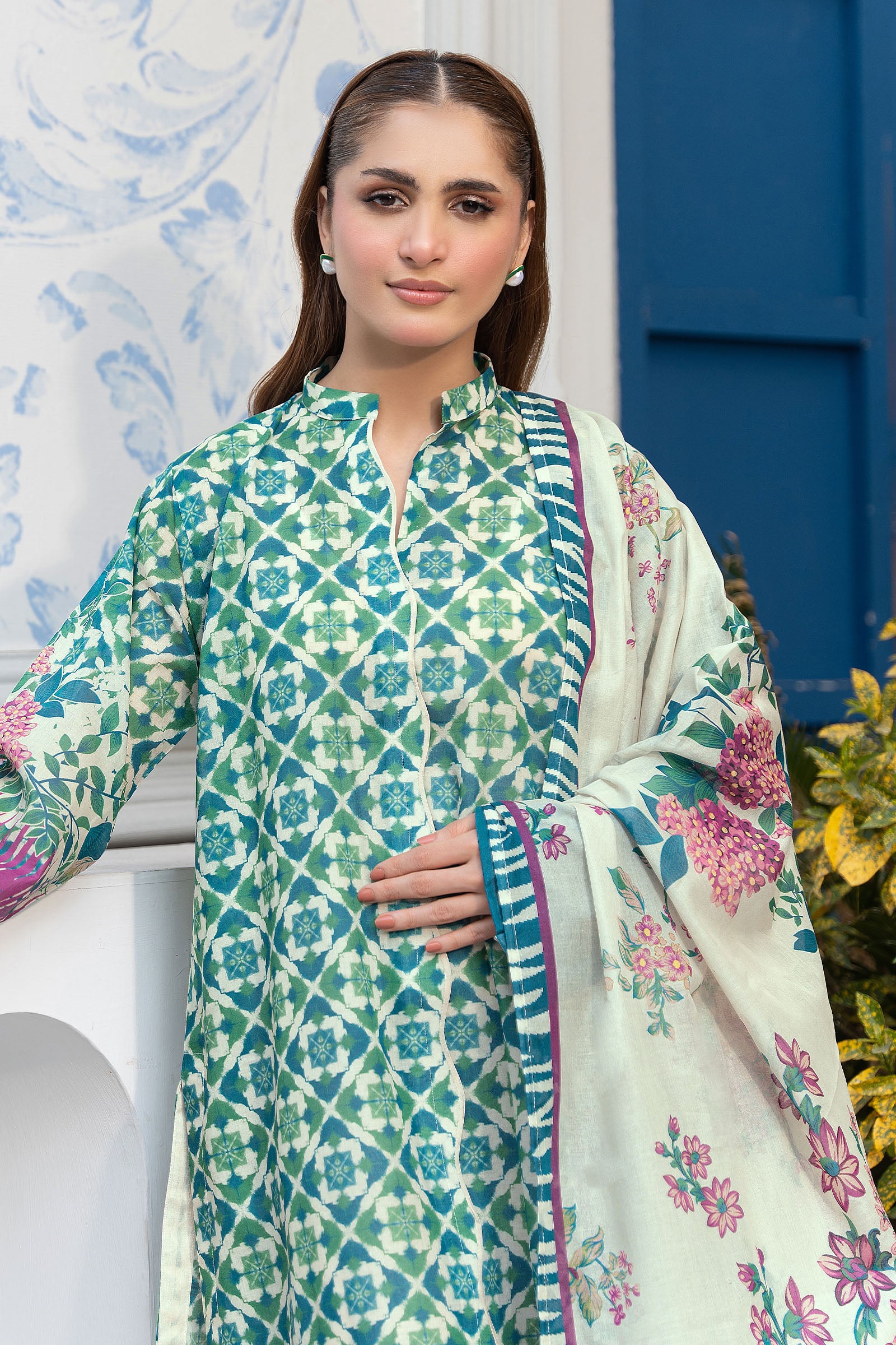 Blue 3 Piece Unstitched Premium Printed Lawn Suit By Safa Noor Nigaah Collection Summer 2026