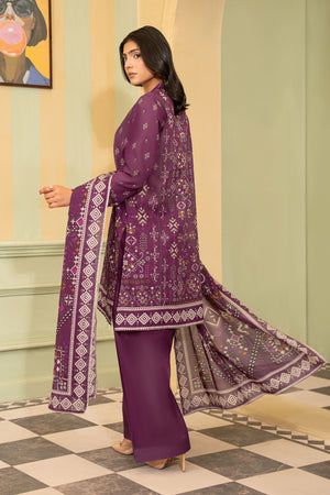 Dark Raspberry 3 Piece Unstitched Premium Printed Lawn