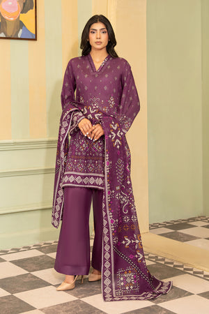 Dark Raspberry 3 Piece Unstitched Premium Printed Lawn