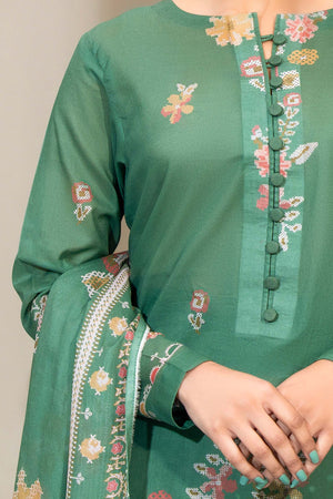 Green 3 Piece Unstitched Premium Printed Lawn