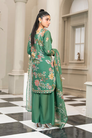 Green 3 Piece Unstitched Premium Printed Lawn