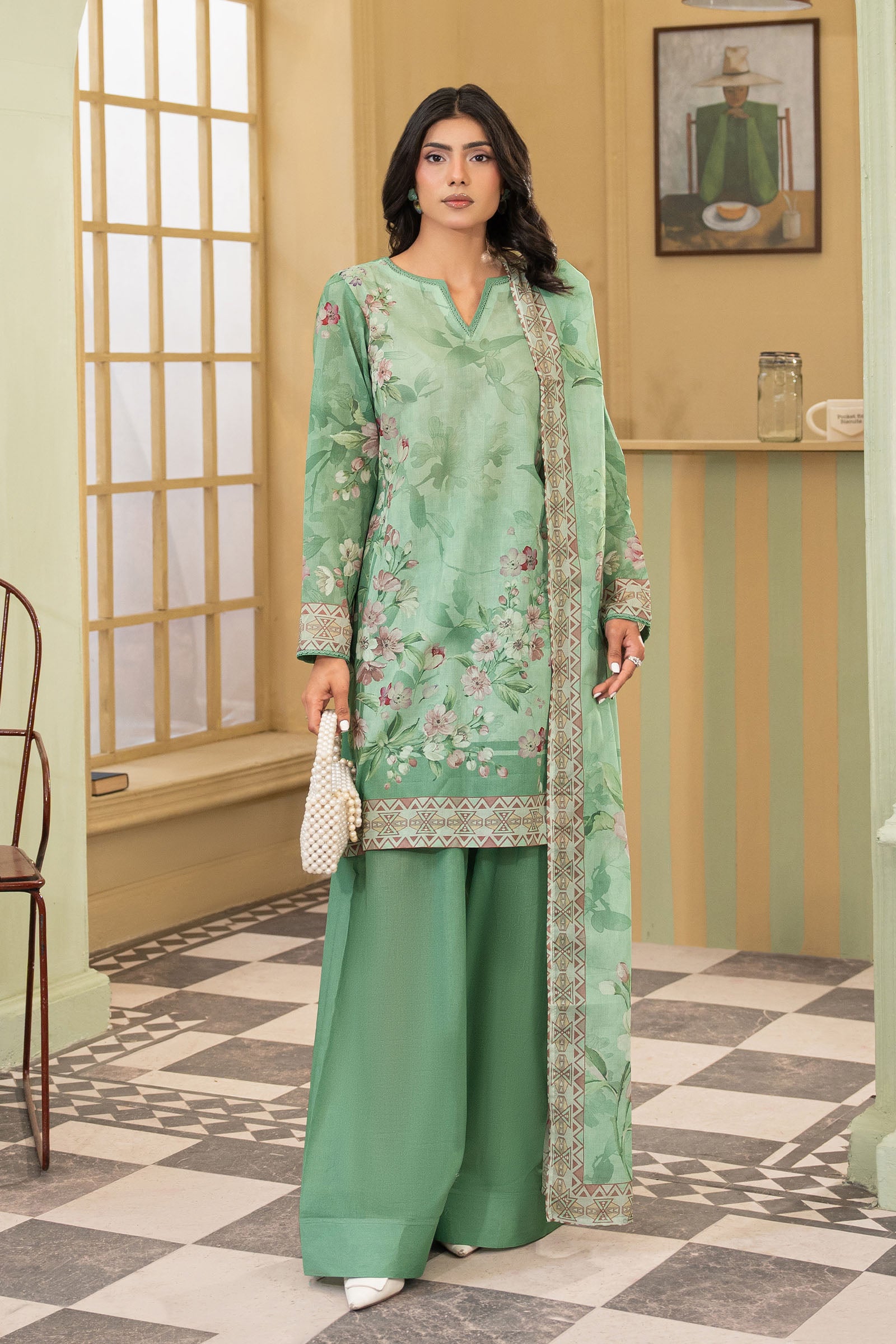 Laurel Green 3 Piece Unstitched Premium Printed Lawn