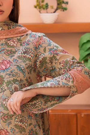 Light Brown 3 Piece Unstitched Premium Printed Lawn Suit By Safa Noor Summer 2026 Collection