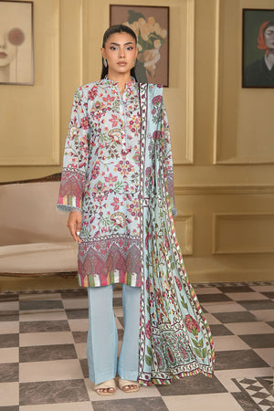 Light Gray 3 Piece Unstitched Premium Printed Lawn