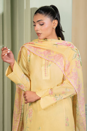 Light Yellow 3 Piece Unstitched Premium Printed Lawn