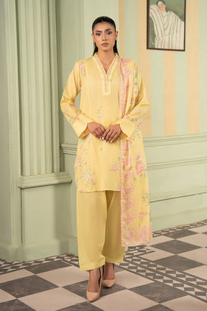 Light Yellow 3 Piece Unstitched Premium Printed Lawn