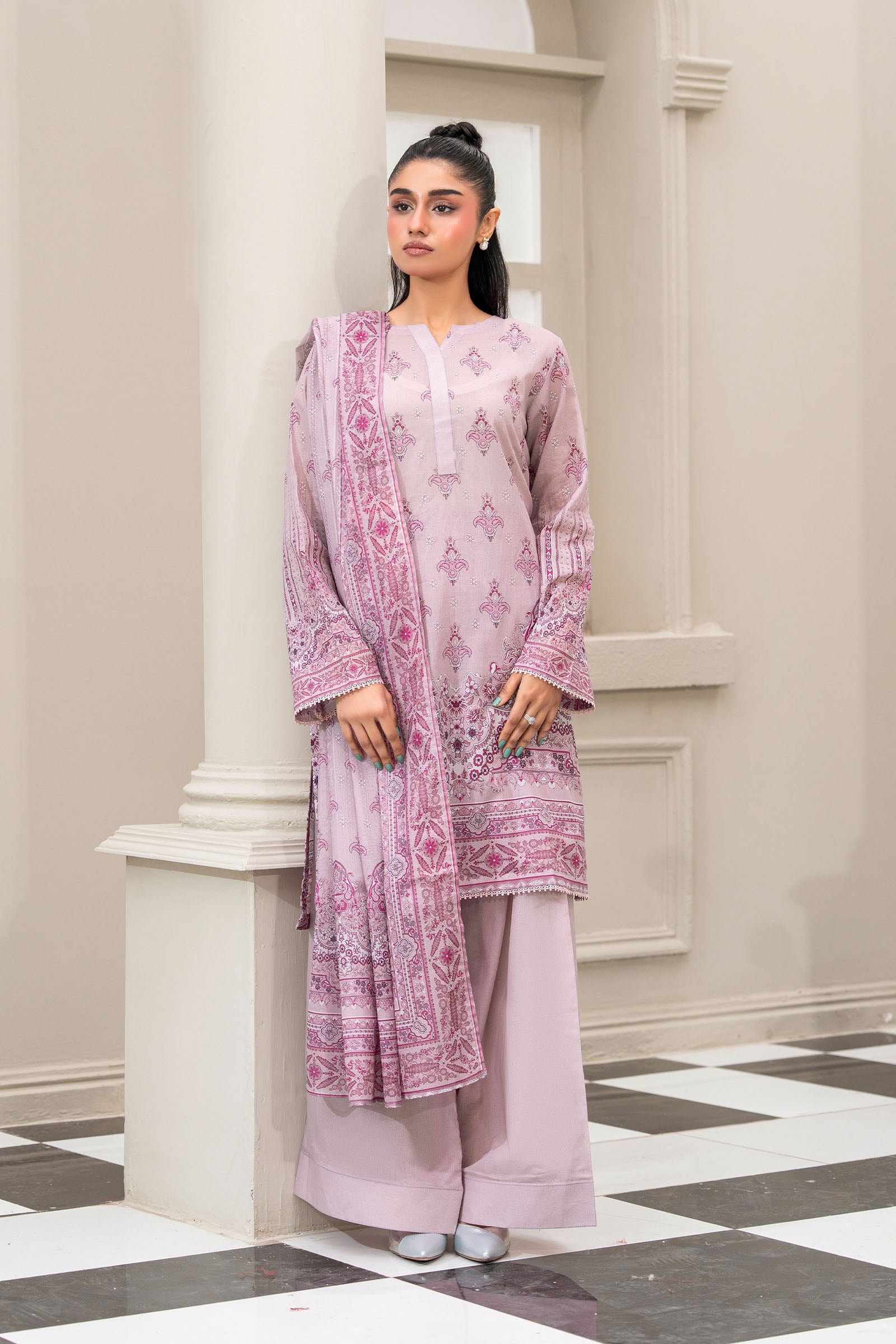 Pastel Pink 3 Piece Unstitched Premium Printed Lawn