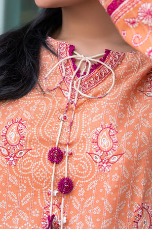Peach 2 Piece Unstitched Embroidered Lawn