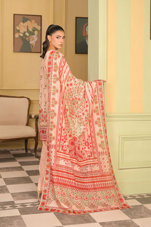 Peach 3 Piece Unstitched Premium Printed Lawn