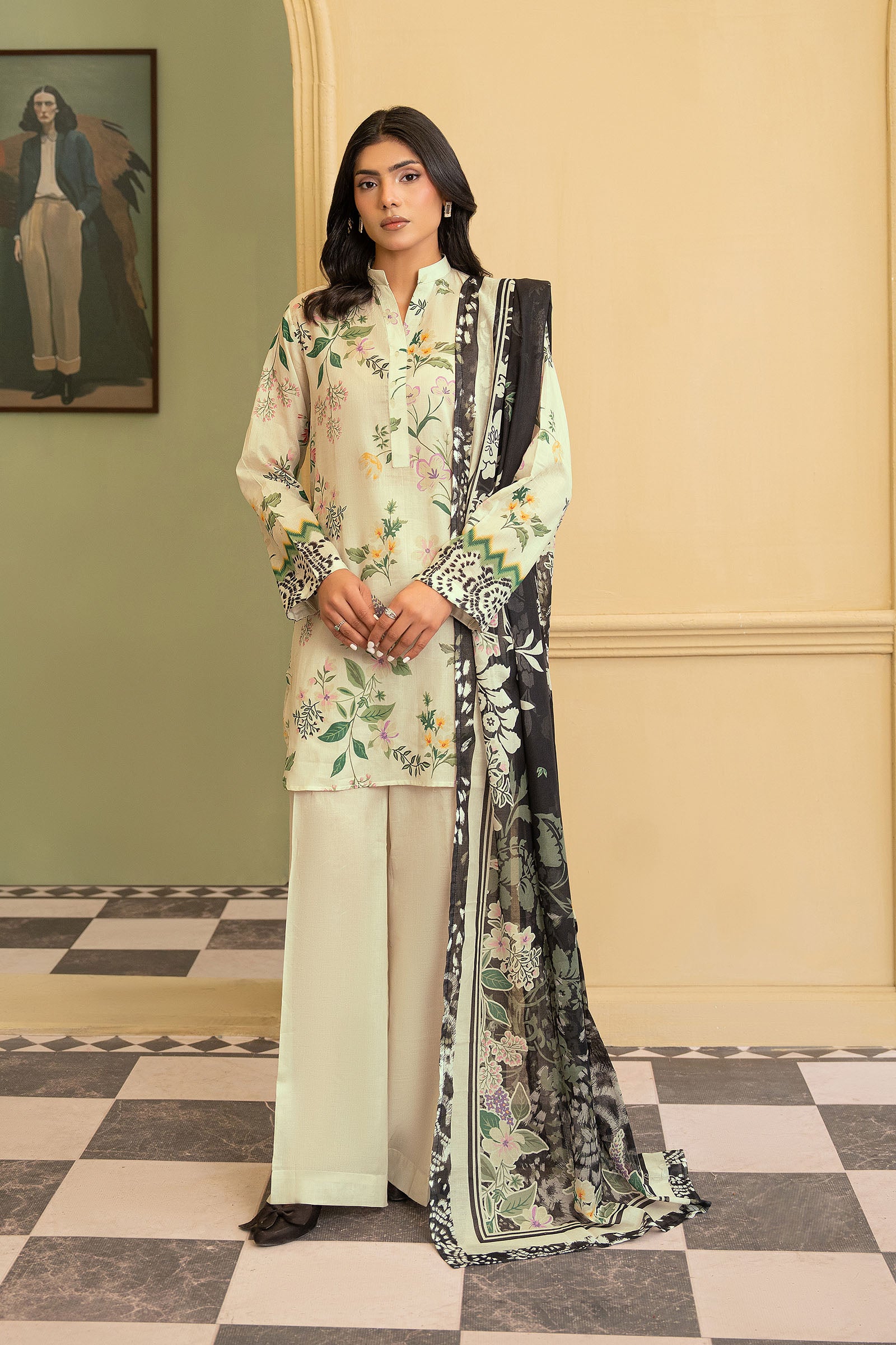 Peach Yellow 3 Piece Unstitched Premium Printed Lawn