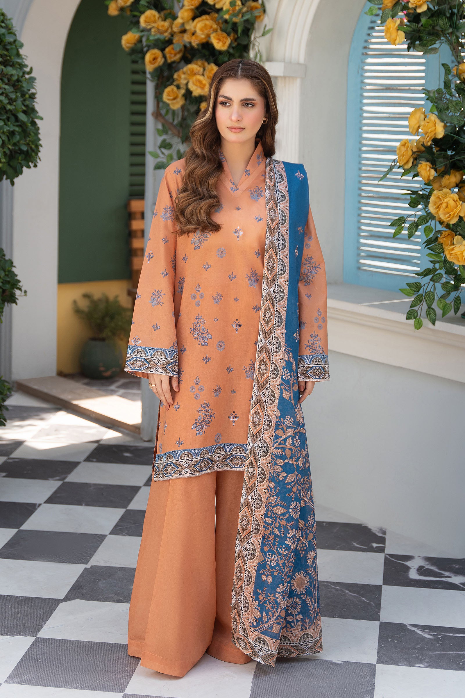 Persian Orange 3 Piece Unstitched Premium Printed Lawn Suit By Safa Noor Nigaah Collection Summer 2026