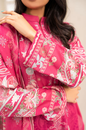 Pink 3 Piece Unstitched Premium Printed Lawn