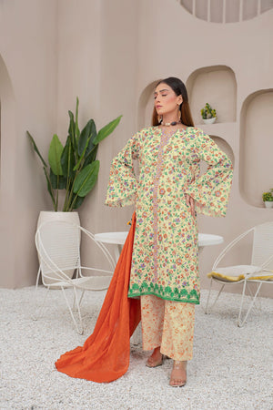Printed Lawn Light Yellow 3 Piece Unstitched - SafaNoor