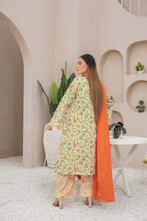 Printed Lawn Light Yellow 3 Piece Unstitched - SafaNoor