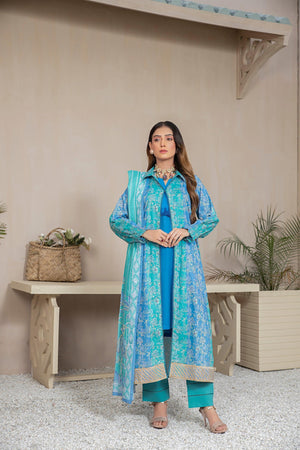 Printed Lawn Sky Blue 3 Piece Unstitched - SafaNoor