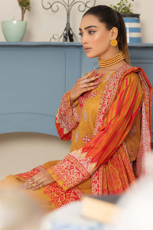 Unstitched 3 Piece Saffron Printed Lawn - SafaNoor