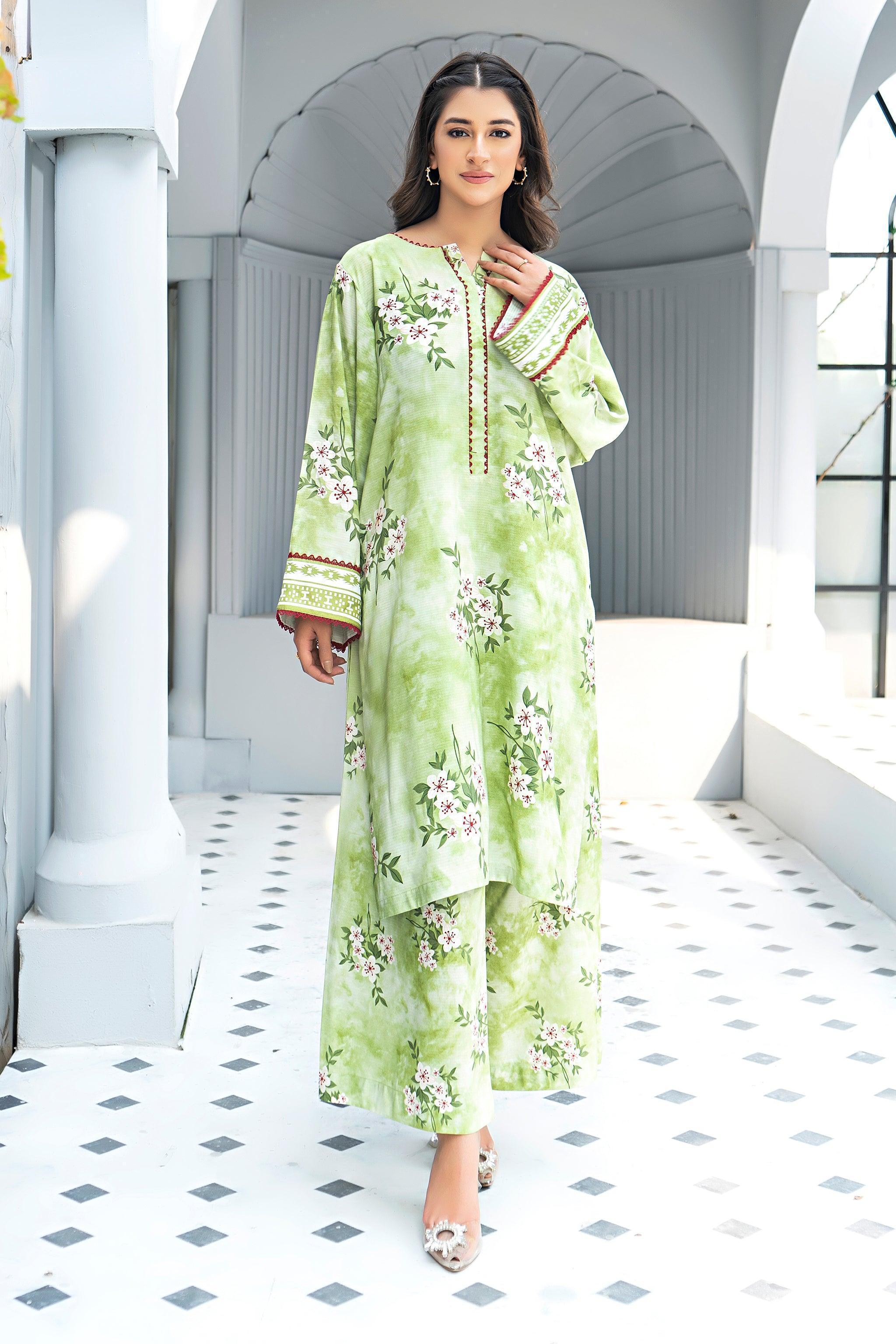 Unstitched Green Printed Linen 2 Piece - SafaNoor