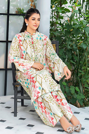 Unstitched Off White Printed Linen 2 Piece - SafaNoor