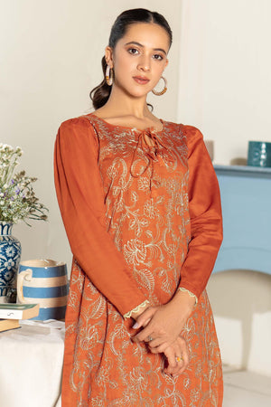 Unstitched Orange Embroidered Lawn 2 Piece - SafaNoor