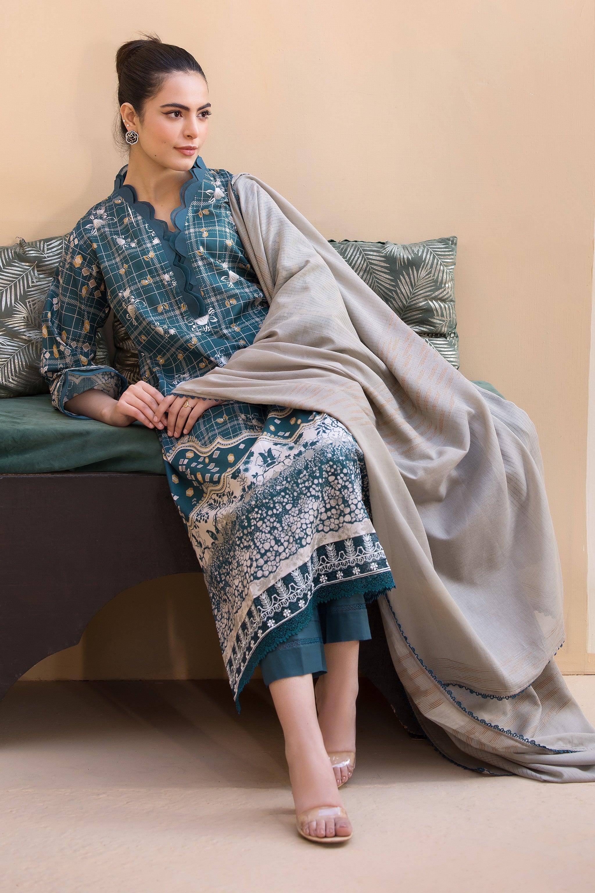 Lamhay Collection 3 Piece Unstitched Printed Lawn - SAFANOOR