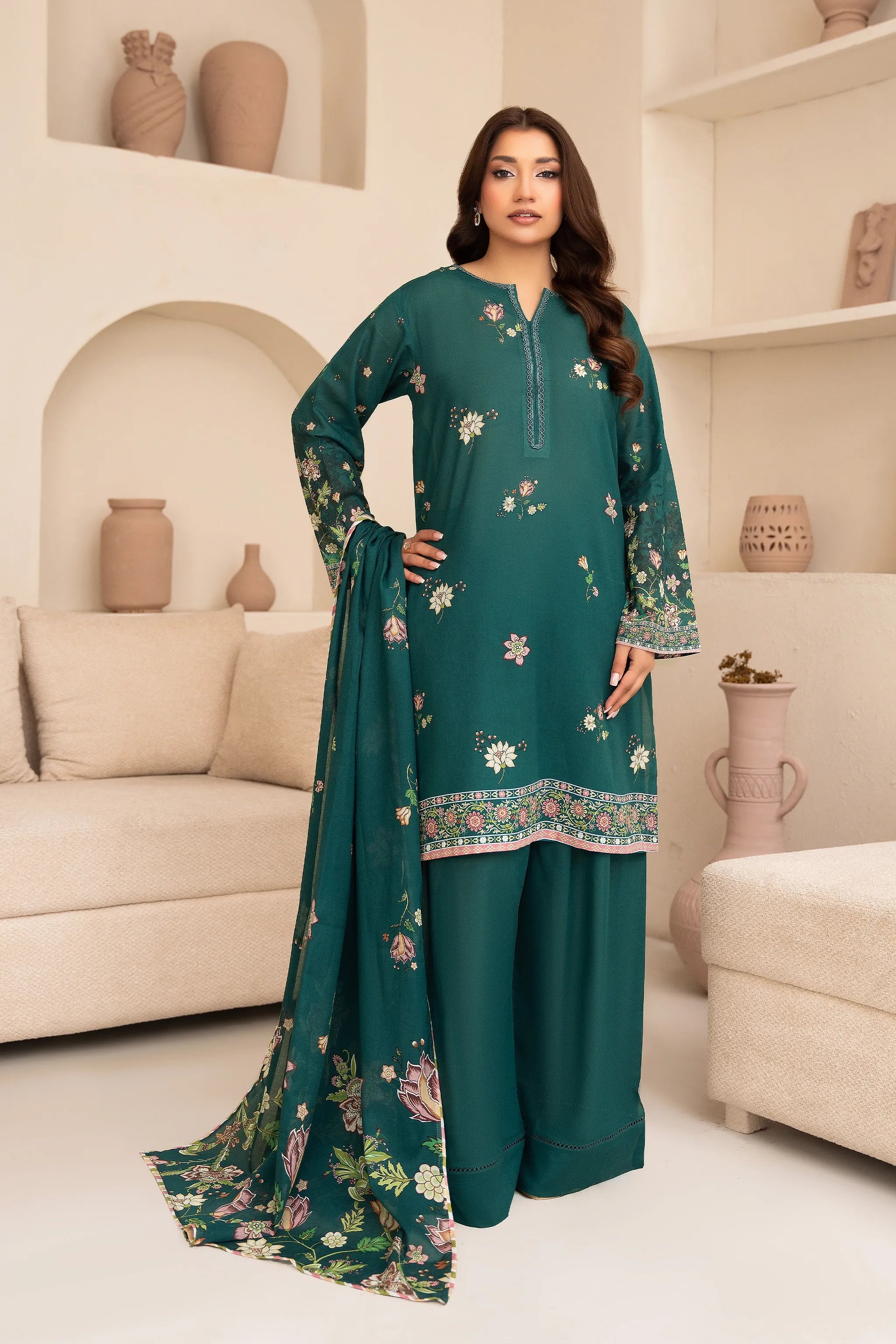 3 Piece Unstitched Dark Slate Gray Premium Printed Lawn