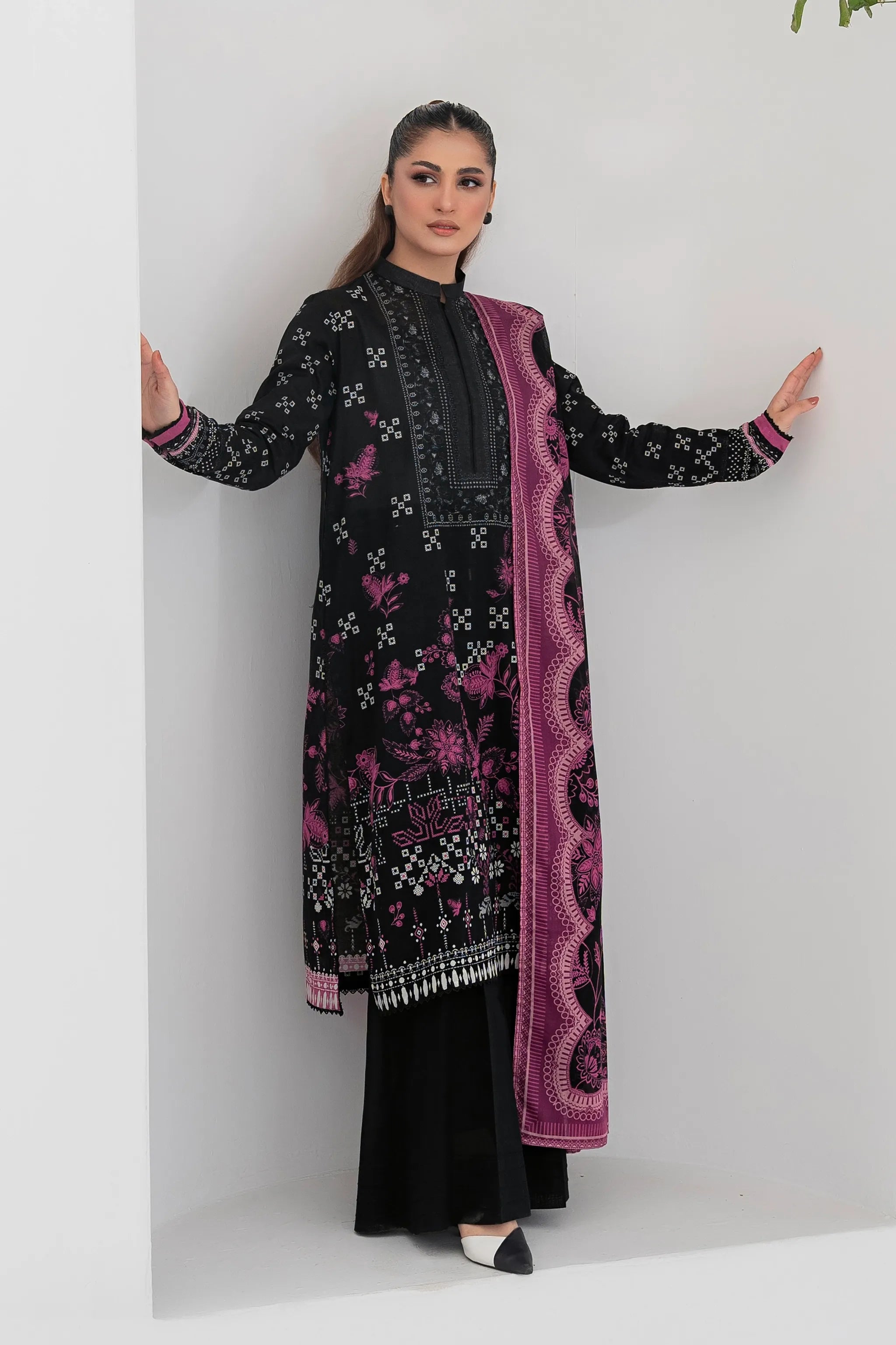 3 Piece Unstitched Black Premium Printed Lawn