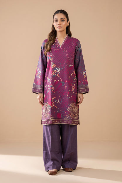 2 Piece Unstitched Printed Khaddar - Pastel Purple