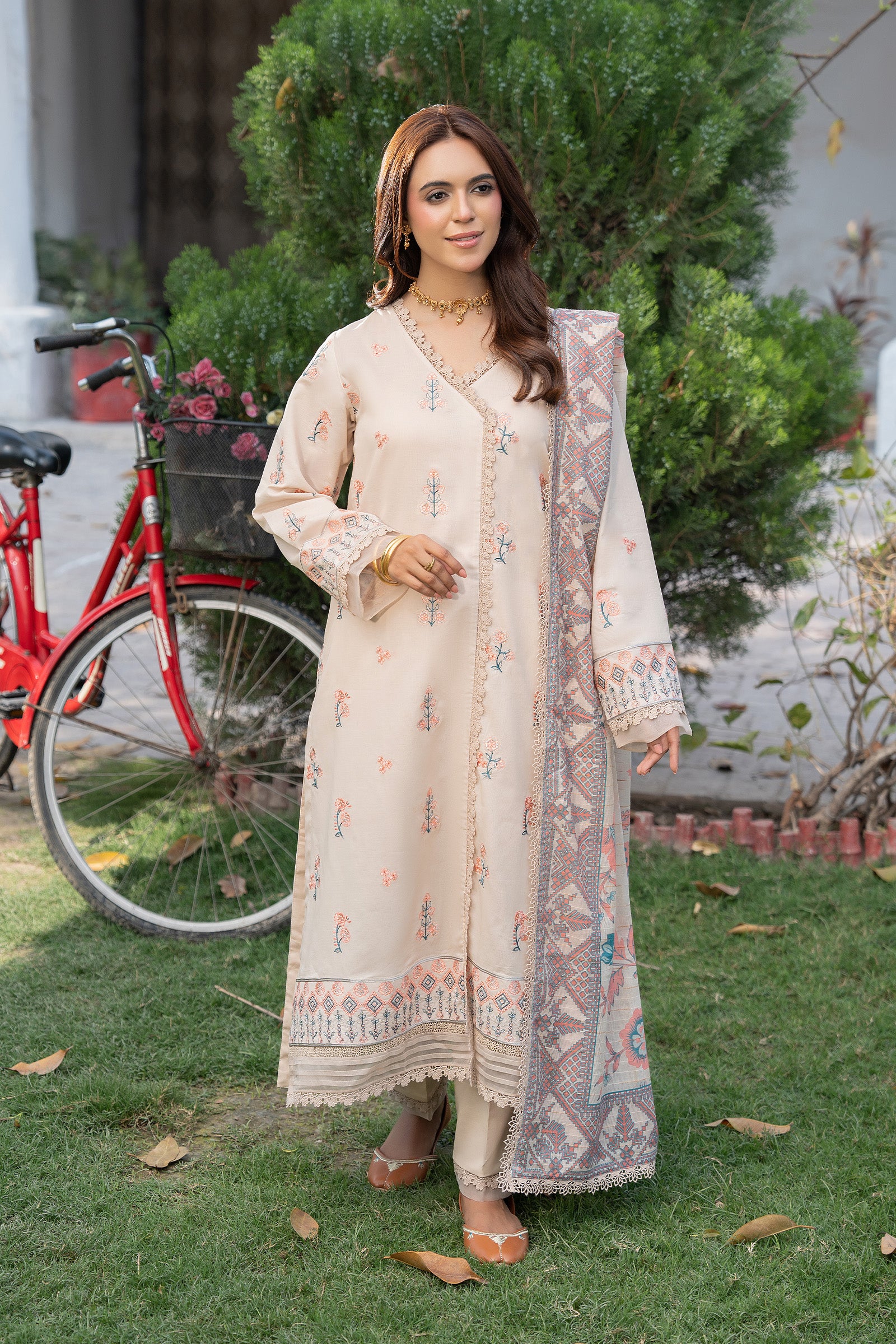 3 Piece Unstitched Almond Premium Emb Lawn Main image