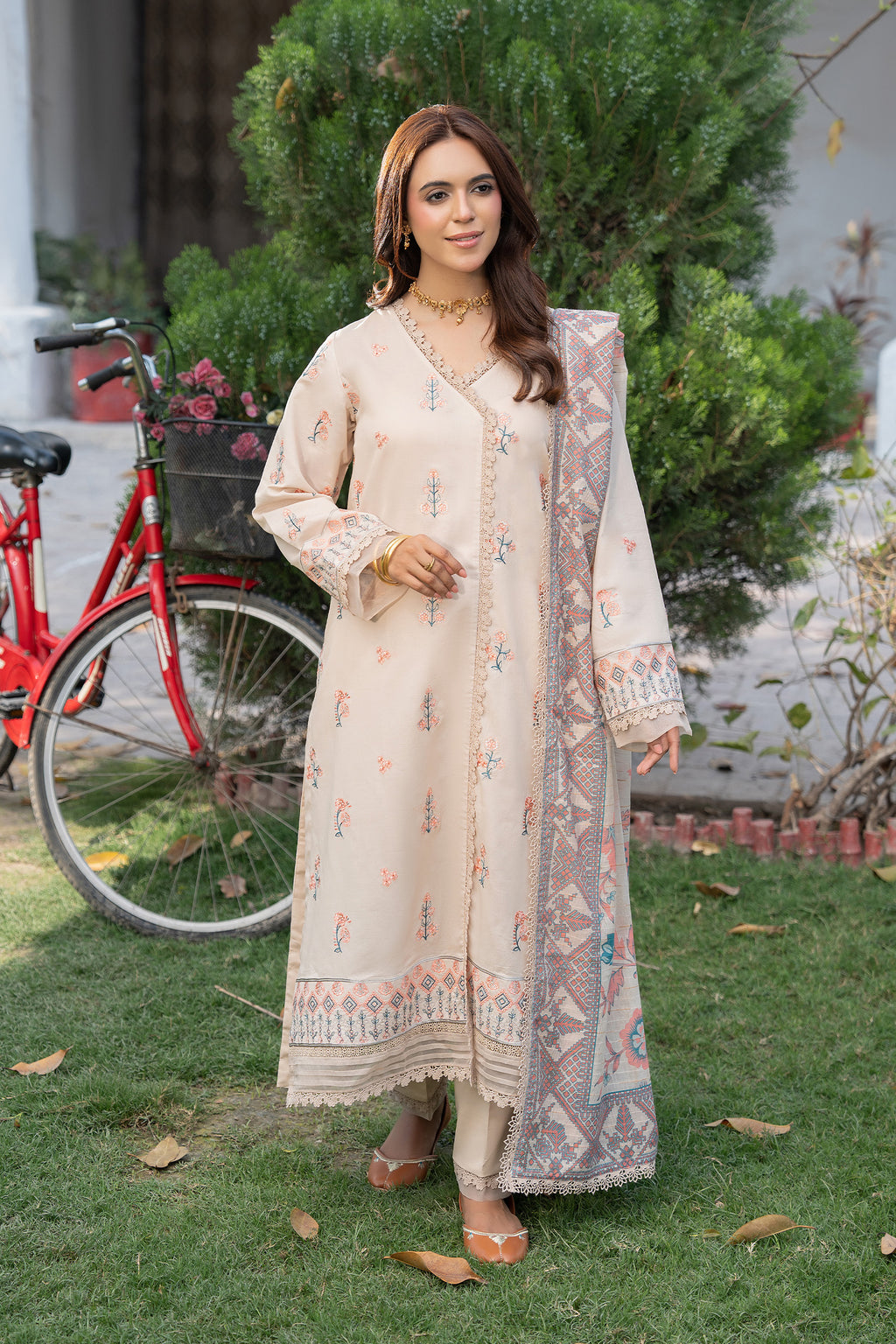 3 Piece Unstitched Almond Premium Emb Lawn