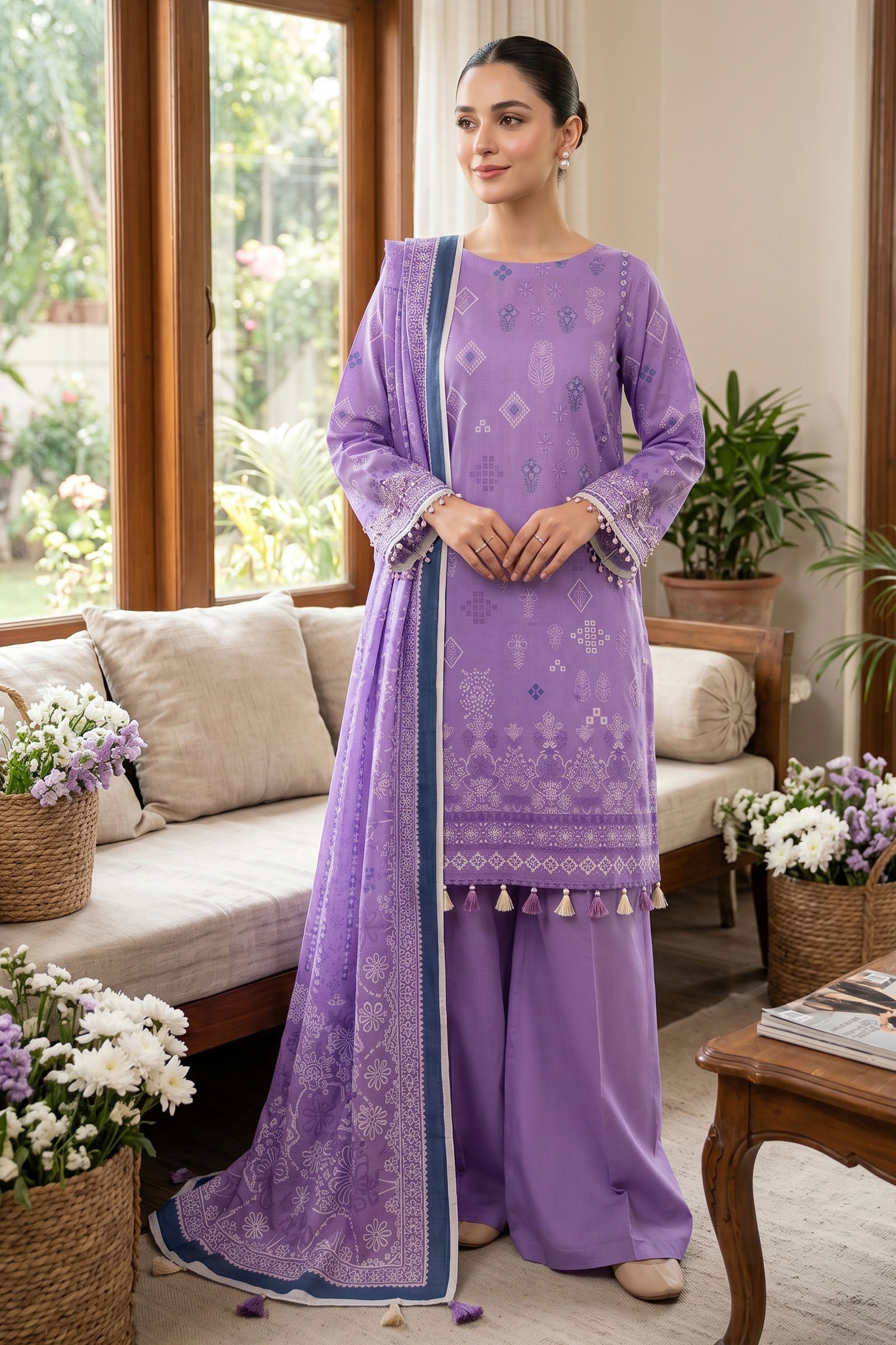 Dark Lilac 3 Piece Unstitched Premium Printed Lawn Main image
