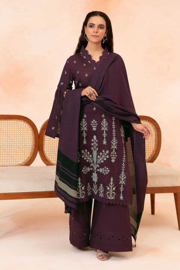 3 Piece Unstitched Wine Premium Emb Jacquard Lawn