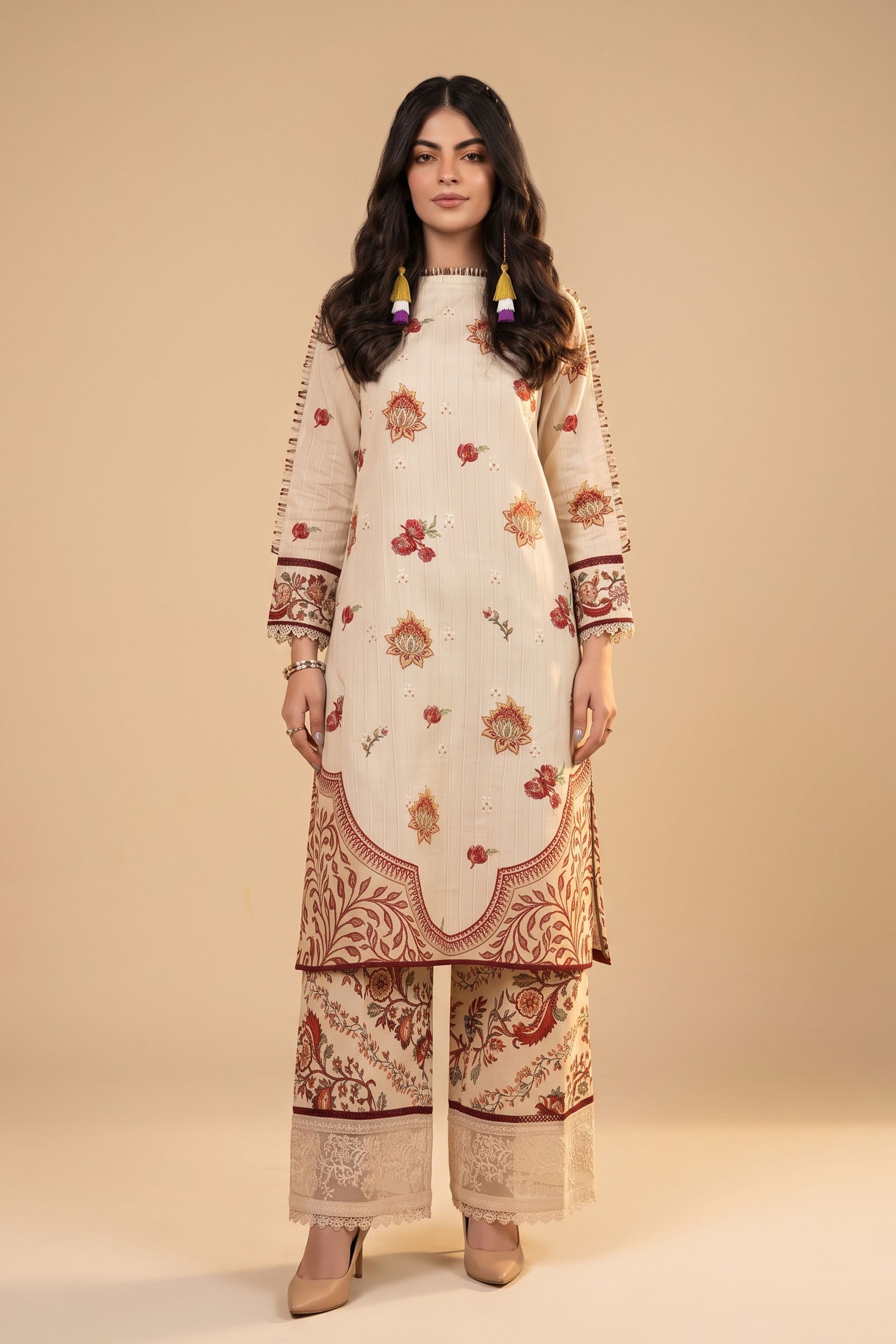 Off White 2 Piece Unstitched Dyed Embroidered Lawn Secondary image