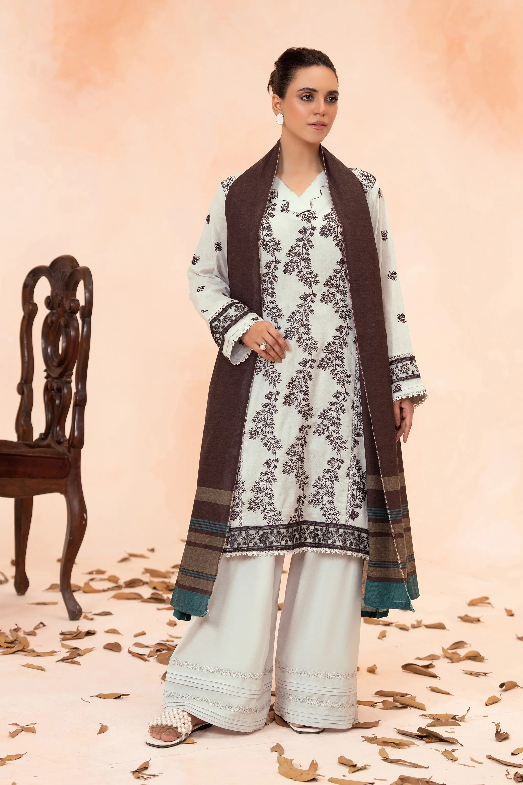 3 Piece Unstitched Light Grey Premium Emb Jacquard Lawn
