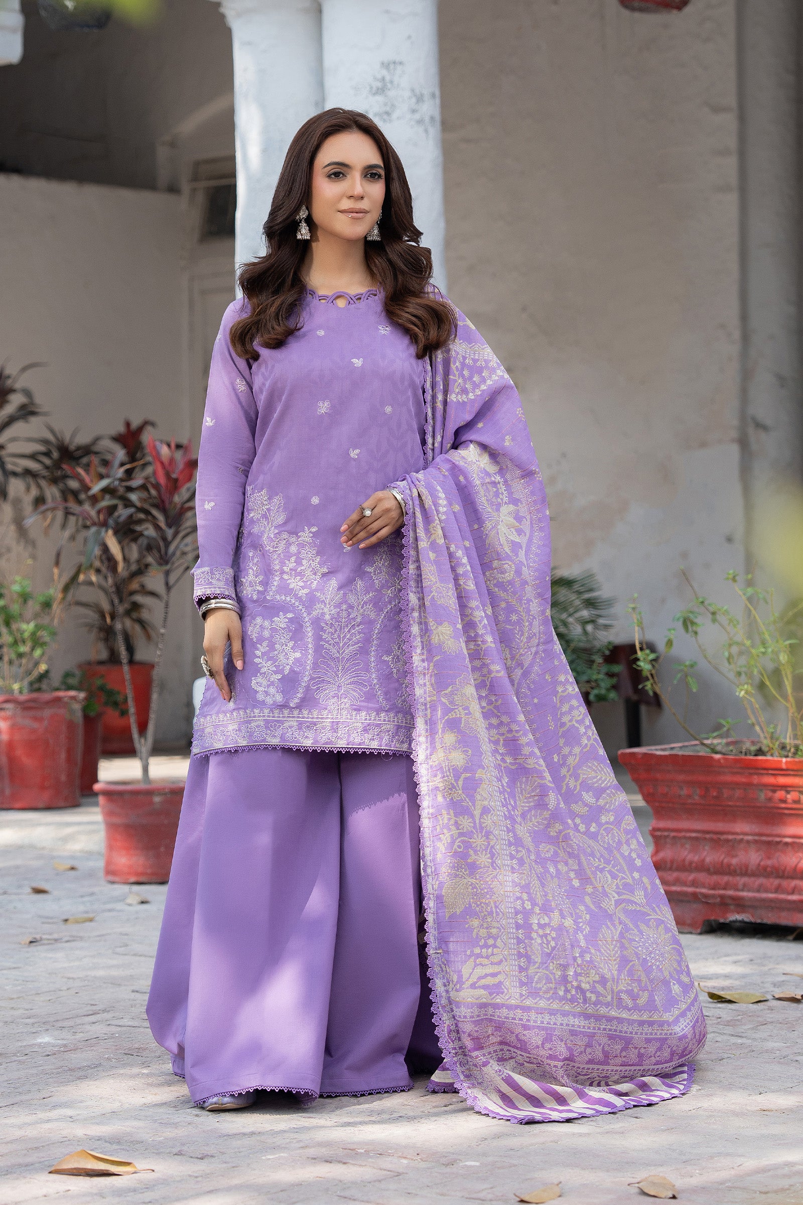 3 Piece Unstitched Lavender Purple Premium Emb Lawn